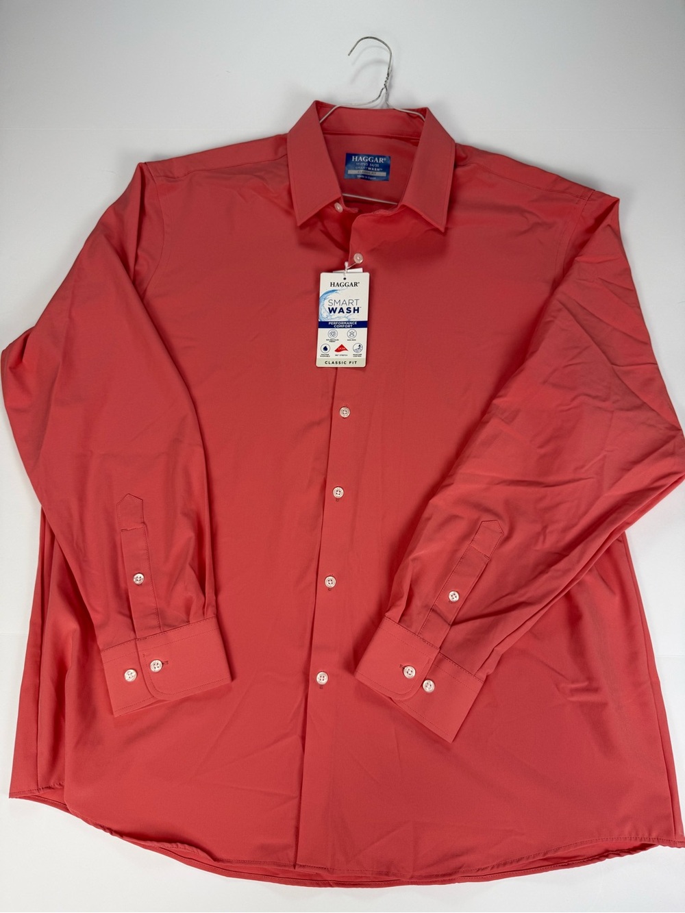 Haggar Men's Coral/Salmon Color Button-Down Dress Shirt